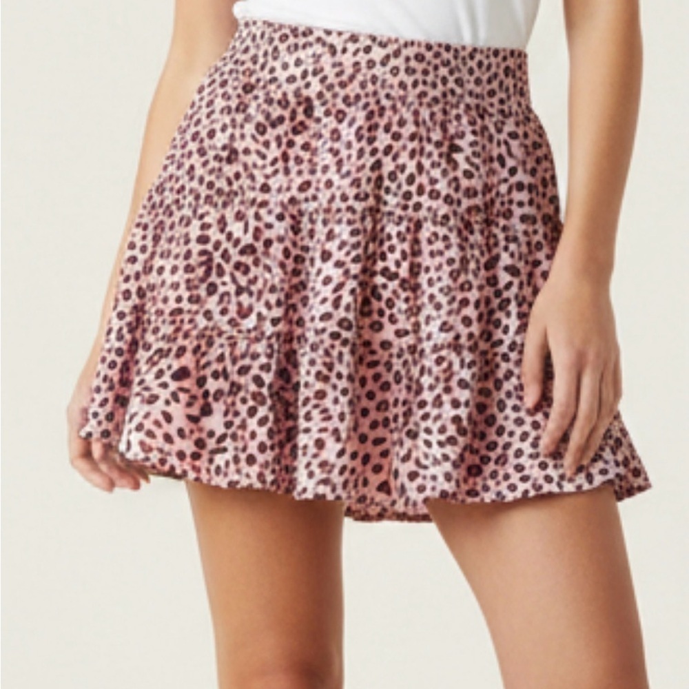 NWT Umgee Blush Pink Leopard Tiered Ruffle Mini Skirt Indie Sleeze Coquette S